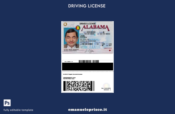 verified style modello di patente di guida USA Alabama in stile verificato template